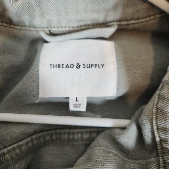 Thread & Supply Frayed Denim Jacket Womens Large Light Green Raw Hems FLAW - Picture 3 of 12